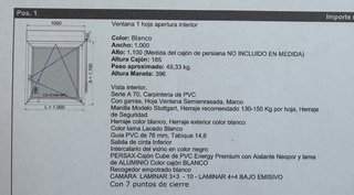 Ventana PVC Blanco 1 Hoja Apertura Interior