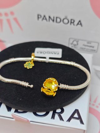 Pulsera Pandora 19cm + Charm Trébol Dorado