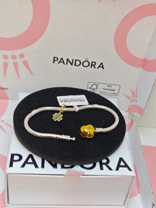 Pulsera Pandora 19cm + Charm Trébol Dorado