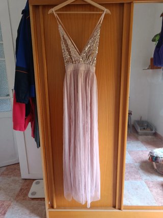 Vestido fiesta lentejuelas y tul rosa