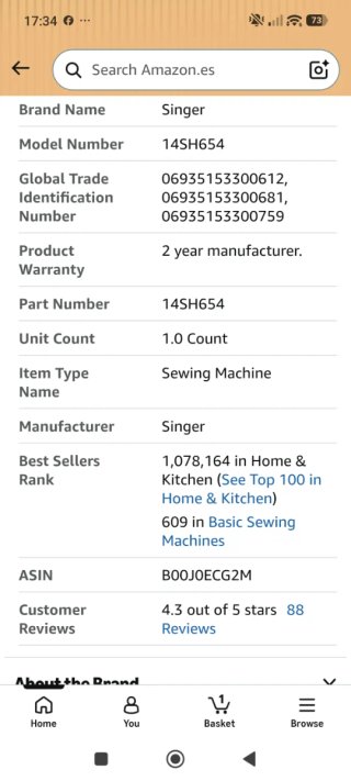 Máquina de coser Singer 14SH654