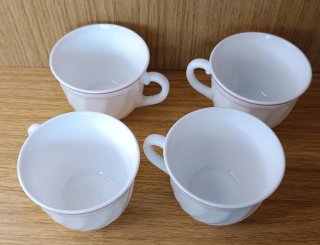 4 Tazas Arcopal Blancas Ribete Rosa Vintage