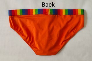 Costume da bagno arancio con fascia multicolore