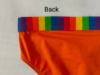 Costume da bagno arancio con fascia multicolore