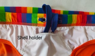 Costume da bagno arancio con fascia multicolore