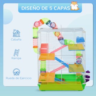 Jaula Hámster 5 Niveles con Tubos y Accesorios