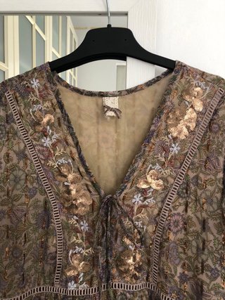 Vestido boho lentejuelas manga acampanada