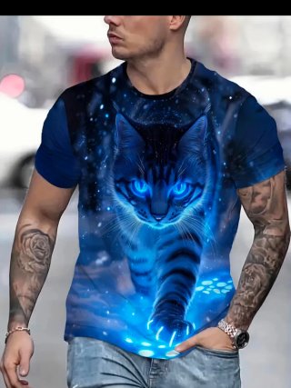 Camiseta Gato Cósmico Ojos Azules Brillantes