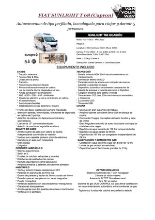 Autocaravana FIAT Sunlight T68 Mayo 2022 -94.000km