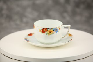Taza y Platillo Bohemia Czechoslovakia Floral