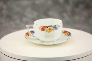 Taza y Platillo Bohemia Czechoslovakia Floral
