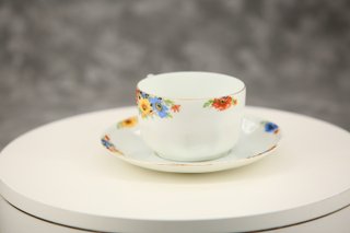 Taza y Platillo Bohemia Czechoslovakia Floral