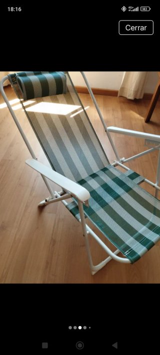 Silla de playa regulable verde y blanca