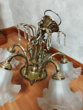 Lámpara de bronce 5 tulipas cristal