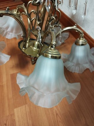 Lámpara de bronce 5 tulipas cristal