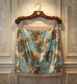 Falda lentejuelas flores azul y dorado