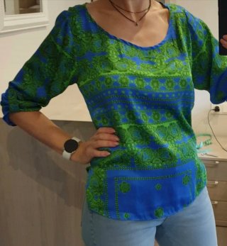 Blusa Estampada Azul y Verde