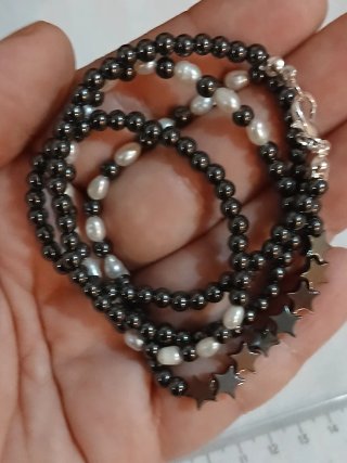 Collar y pulsera perlas naturales y hematita