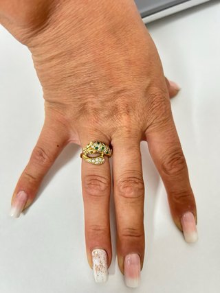 Anillo Oro 18K Leopardo Esmeraldas y Diamantes
