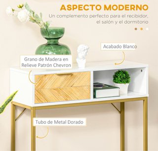 Consola recibidor metal y madera dorada