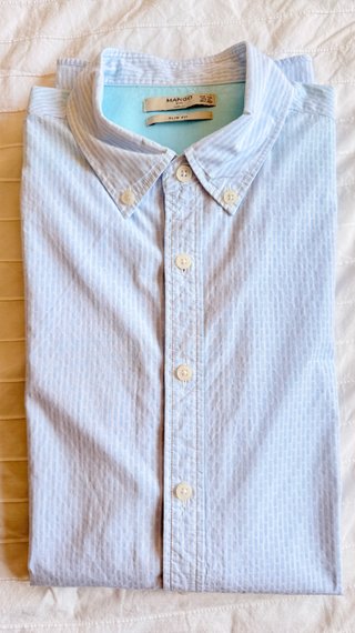 Camisa Mango Man rayas azul celeste