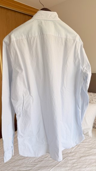 Camisa Mango Man rayas azul celeste