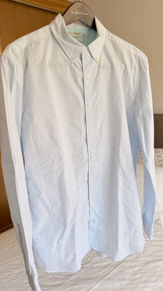 Camisa Mango Man rayas azul celeste