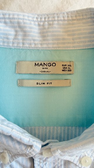 Camisa Mango Man rayas azul celeste
