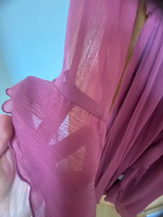 Vestido Zara largo burdeos manga larga volantes