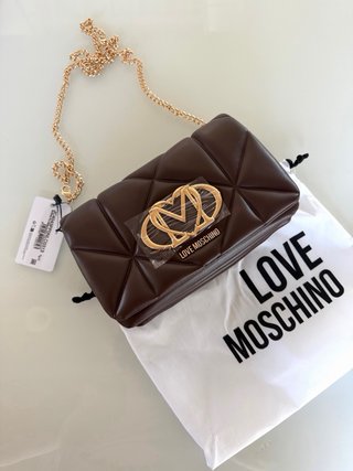 Borsa Love Moschino marrone con logo oro