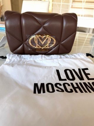 Borsa Love Moschino marrone con logo oro