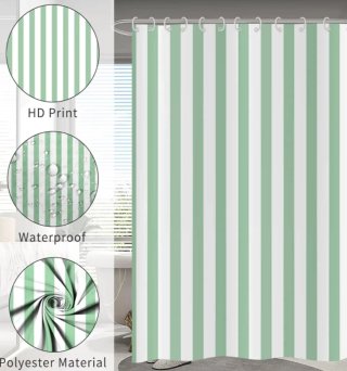 Cortina de ducha rayas verde y blanco 165x180