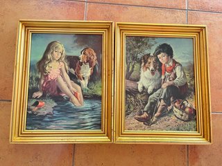 2 Cuadros Decorativos Niños y Perros