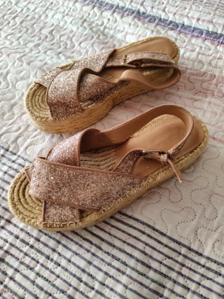 Sandalias cuña esparto glitter rosa talla 38