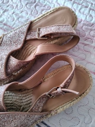 Sandalias cuña esparto glitter rosa talla 38