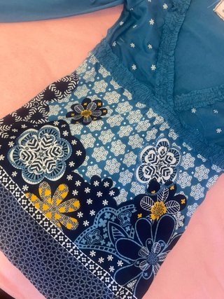 Camisa Folk Bsk azul floral vintage Talla S