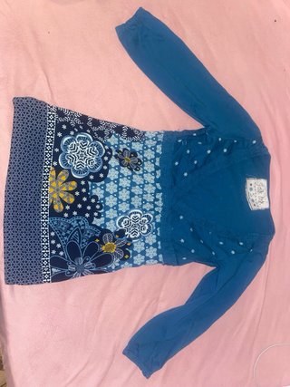 Camisa Folk Bsk azul floral vintage Talla S
