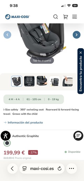 Silla de coche para bebé hasta 3 años.