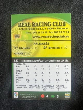 Cromo Real Racing Club 02-03 Nº487 Metalizado