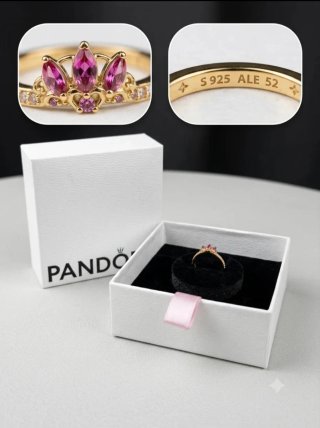 Anillo Pandora Princesa Corona Rosa Talla 52
