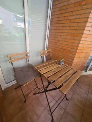 Mesa y Silla Balcón Madera y Metal