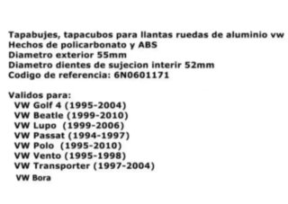 6N0601171 Tapabujes Vw 55mm Centro de Llanta Rueda