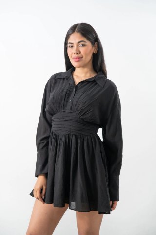 Vestido Camisero Mini Fruncido.Tallas: S-M-L