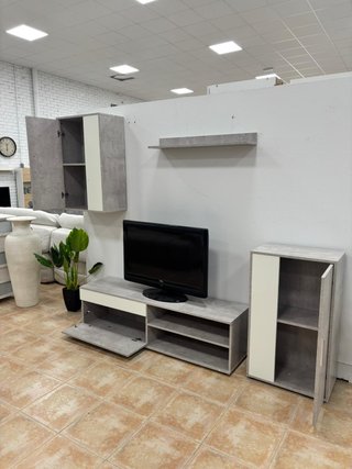 Mueble TV modular gris y blanco - Oferta