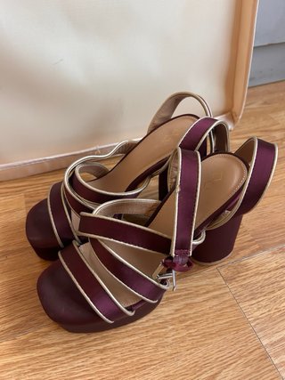 Tacchi con piattaforma Mim in raso bordeaux