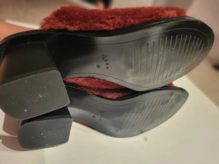 Sandalias Zara Mule Tacón Pelo Marrón/Rojo