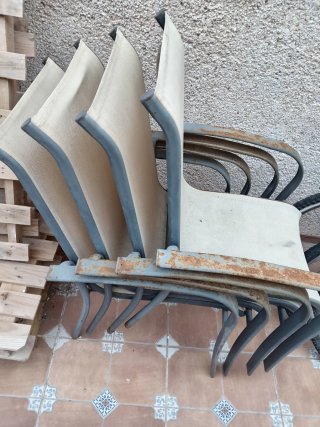 Conjunto 4 Sillas Jardín Metal y Tela Beige