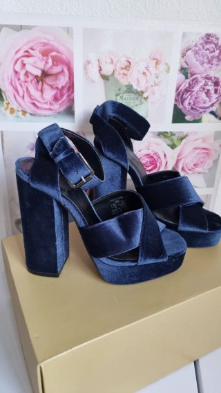 Sandalias terciopelo azul plataforma talla 36