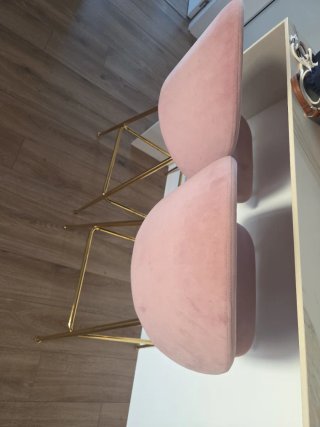 Taburete Alto Terciopelo Rosa y Dorado