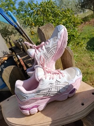 Zapatillas Asics rosas y plateadas